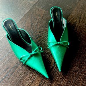 Balenciaga green satin mules